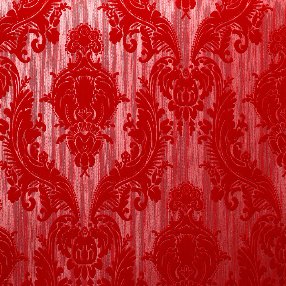Wallpaper: Raised Flocking Scarlet Damask for Luxury Room Decor