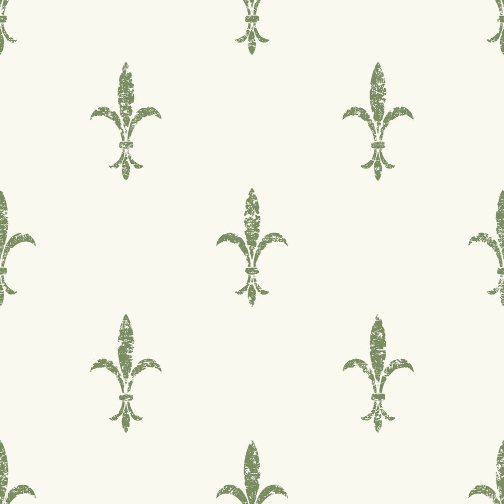 Wallpaper | Sage Green Motif Distressed Fleur-de-lis Wallpaper