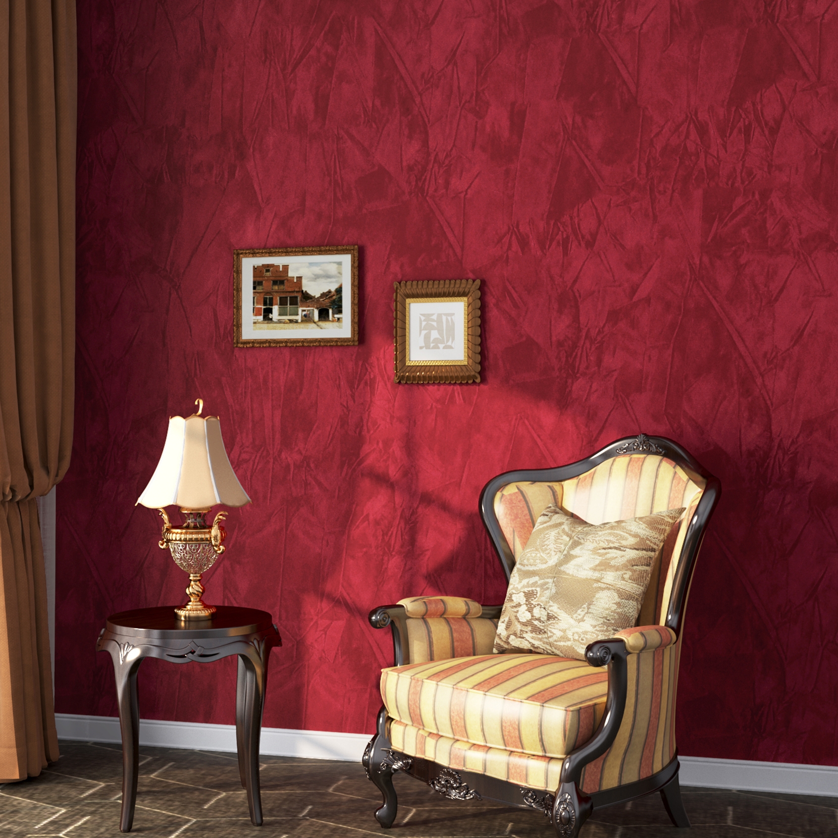Wallpaper: Textured Burgundy Hue Velvet with Flocked Finish