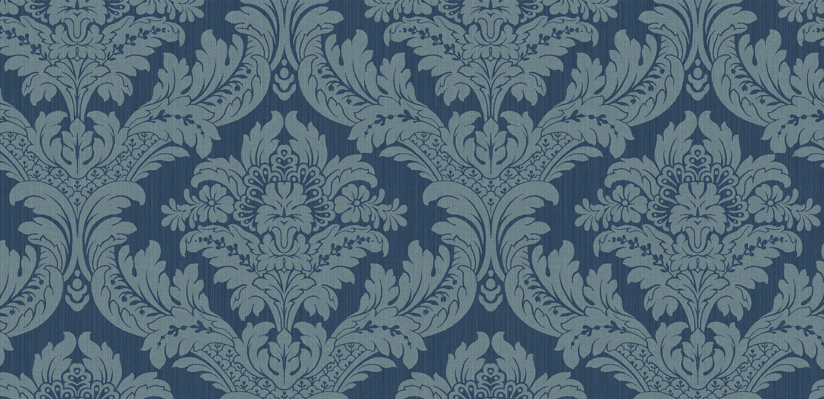 Wallpaper | Vertical Grain Navy Damask Wallpaper Scrolling Floral