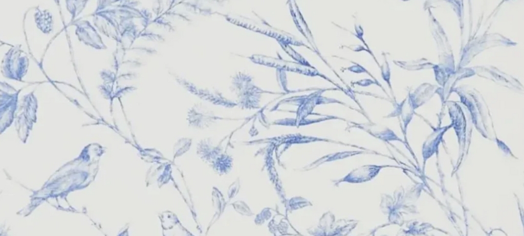 Wallpaper with Botanical Illustrations Bird Motifs