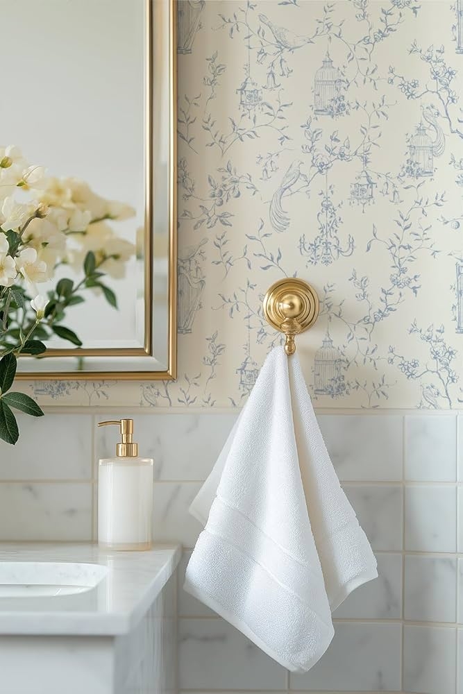 Wallpaper with Gold Hardware Toile Bird Mural Decor