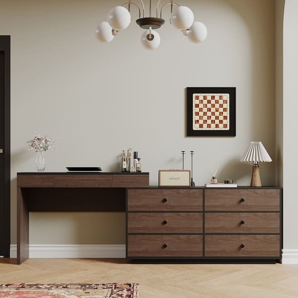 Walnut Dresser Desk: Black Contrast Walnut Black Vanity Desk