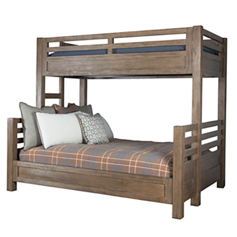 Weathered Smoke Bunk Bed, Chunky Wood Frame, Rustic Transitional Style