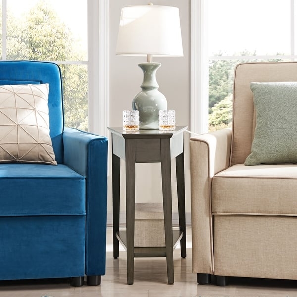 Wedge End Table in Charcoal Grey Finish with Lower Shelf