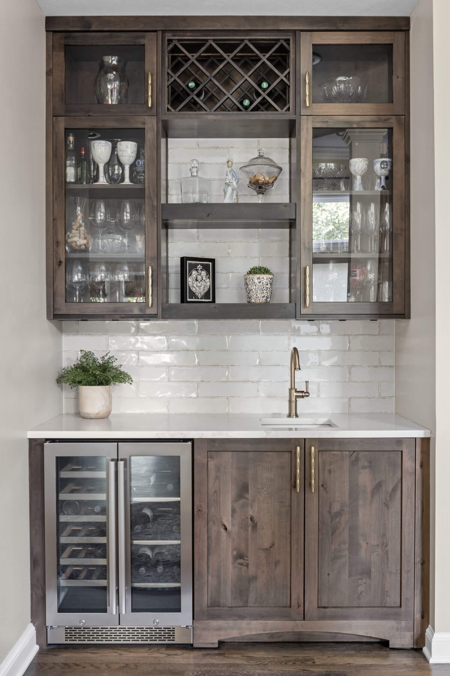 Wet Bar featuring Diamond Wine Rack and Knotty Wood Grain