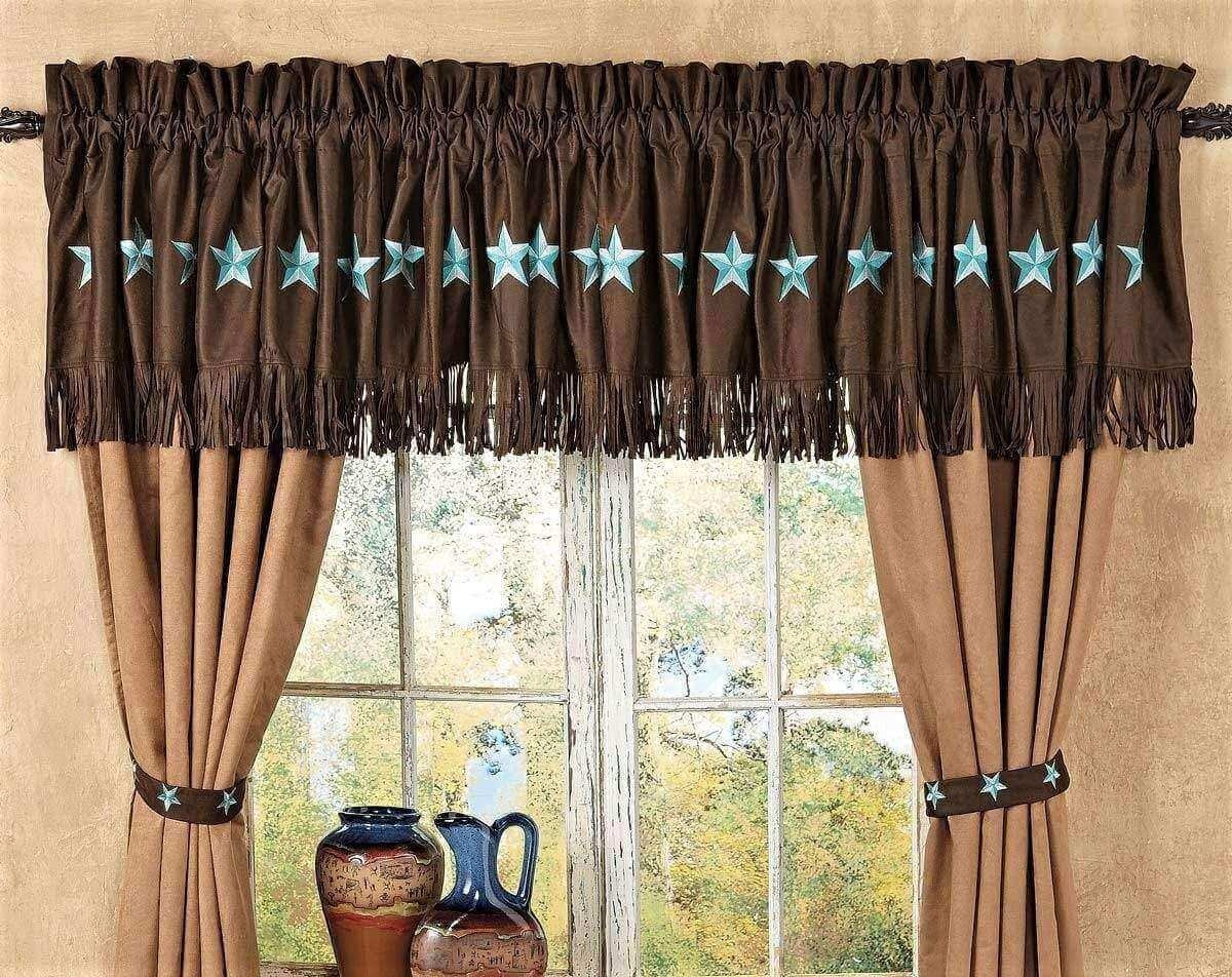 Window Curtain Set Suede Fringed Star Valance Drapes