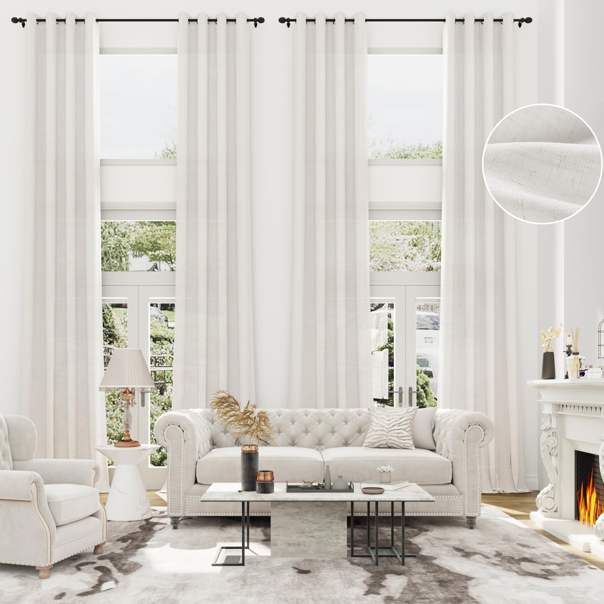 Window Curtains: 144 Inch Grommet Header Double Height Treatments