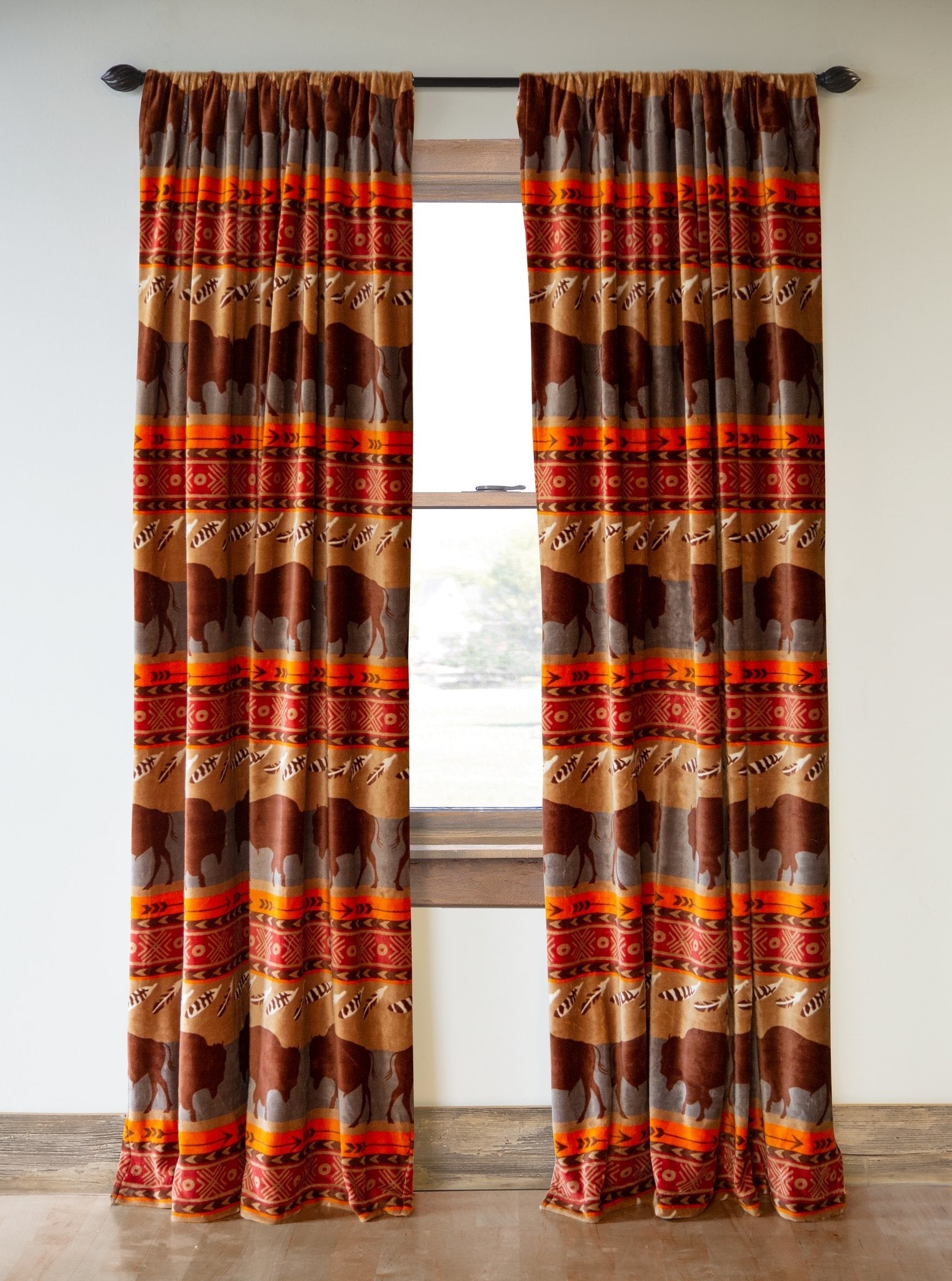 Window Curtains Bison Silhouette Terracotta Lodge Drapes