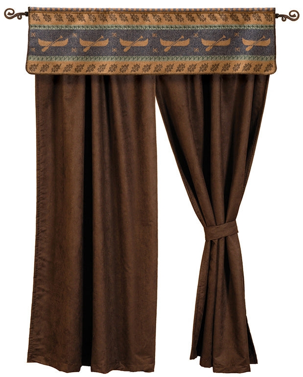 Window Curtains Canoe Motif Layered Valance Cabin Set