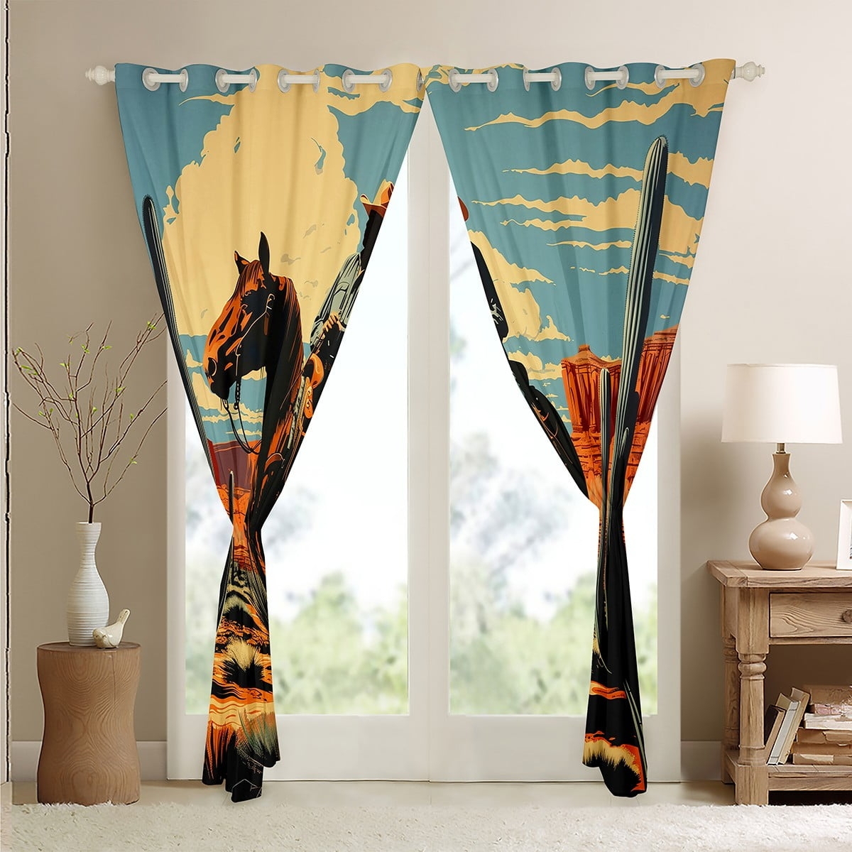 Window Curtains Cowboy Graphic Desert Landscape Drapes
