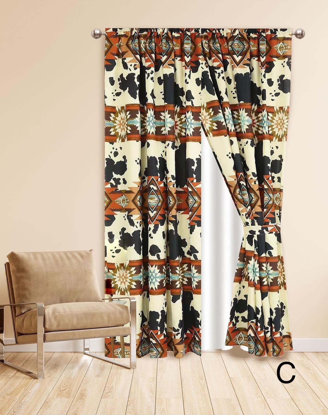 Window Curtains Cowhide Pattern Tribal Accented Drapes