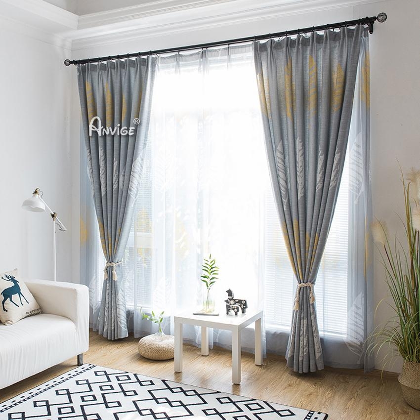Window Curtains: Oversized Leaf Pattern Botanical Print Drapes