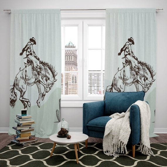 Window Curtains Sage Green Western Illustration Drapes