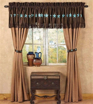 Window Curtains Turquoise Stars Fringed Valance Set