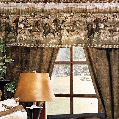 Window Curtains Wild Horse Pattern Rope Accent Trim