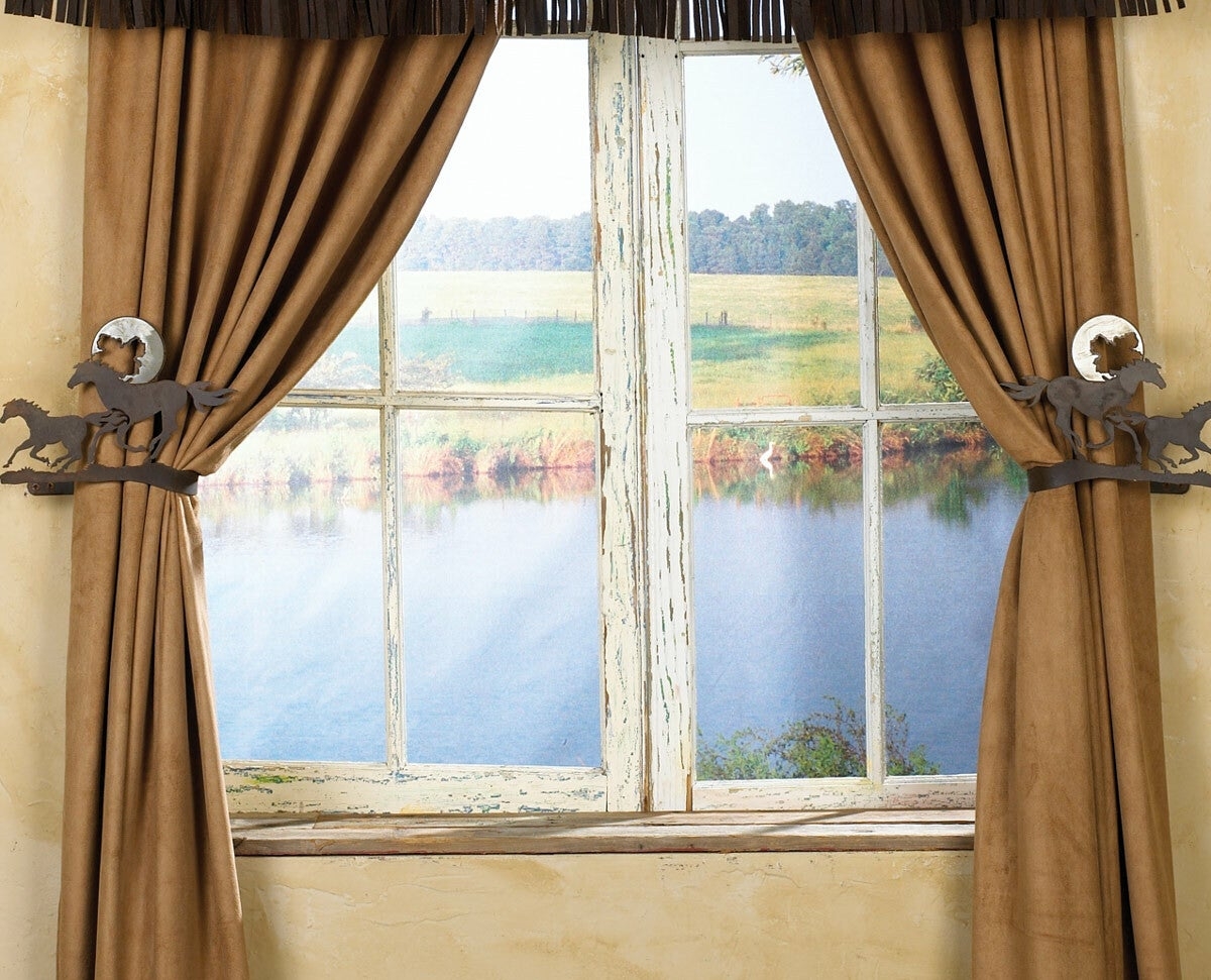 Window Drapes Adobe Tan Suede Horse Tiebacks Drapes