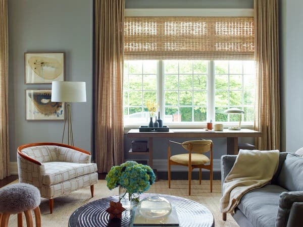 Window Treatments: Layered Textures With Woven Wood Roman Shades