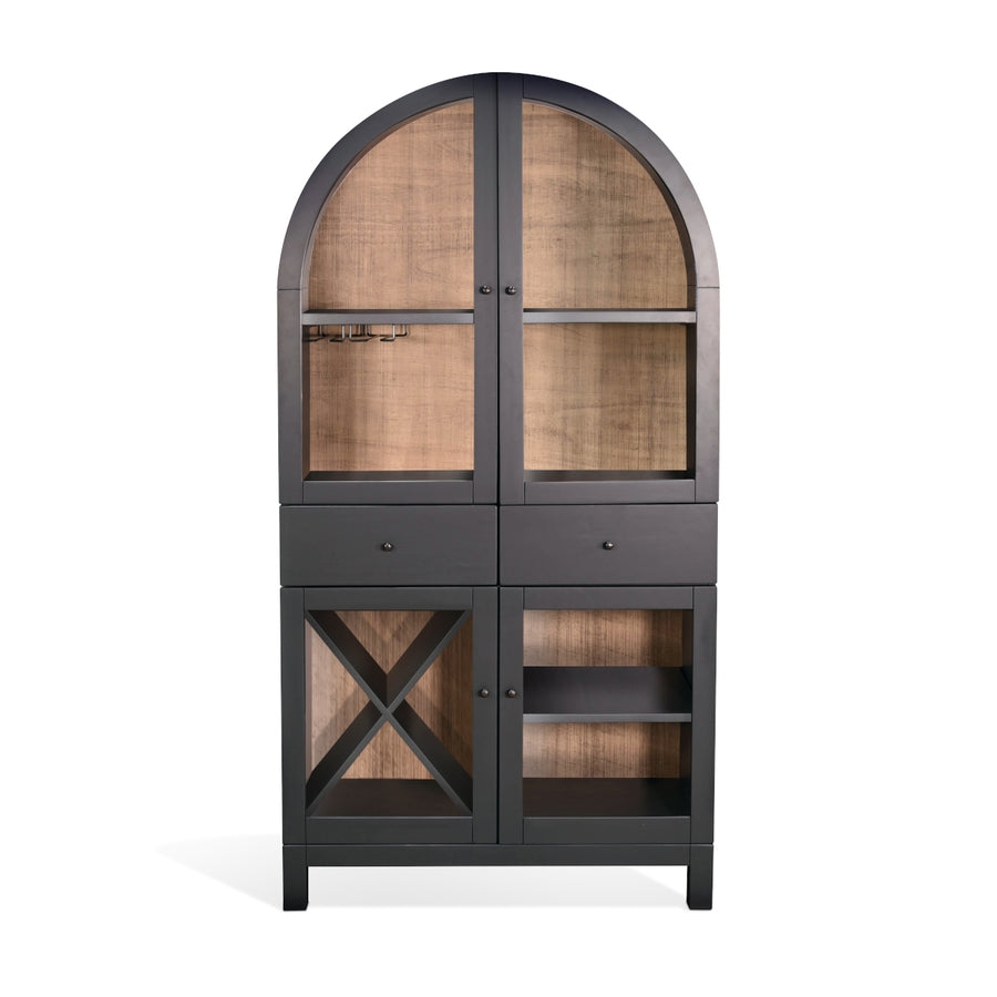 Wine Bar Cabinet: Arched Matte Black Contrasting Interior