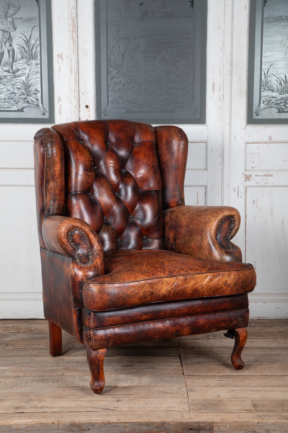 Wingback Chair Nailhead Trim Distressed Leather Wingback Chair