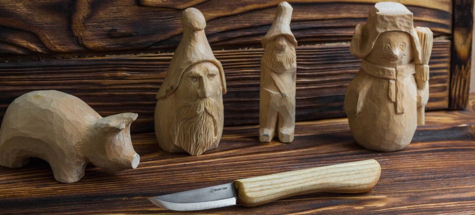Wood Carving Kit with Raw Whittled Figurines and Knife
