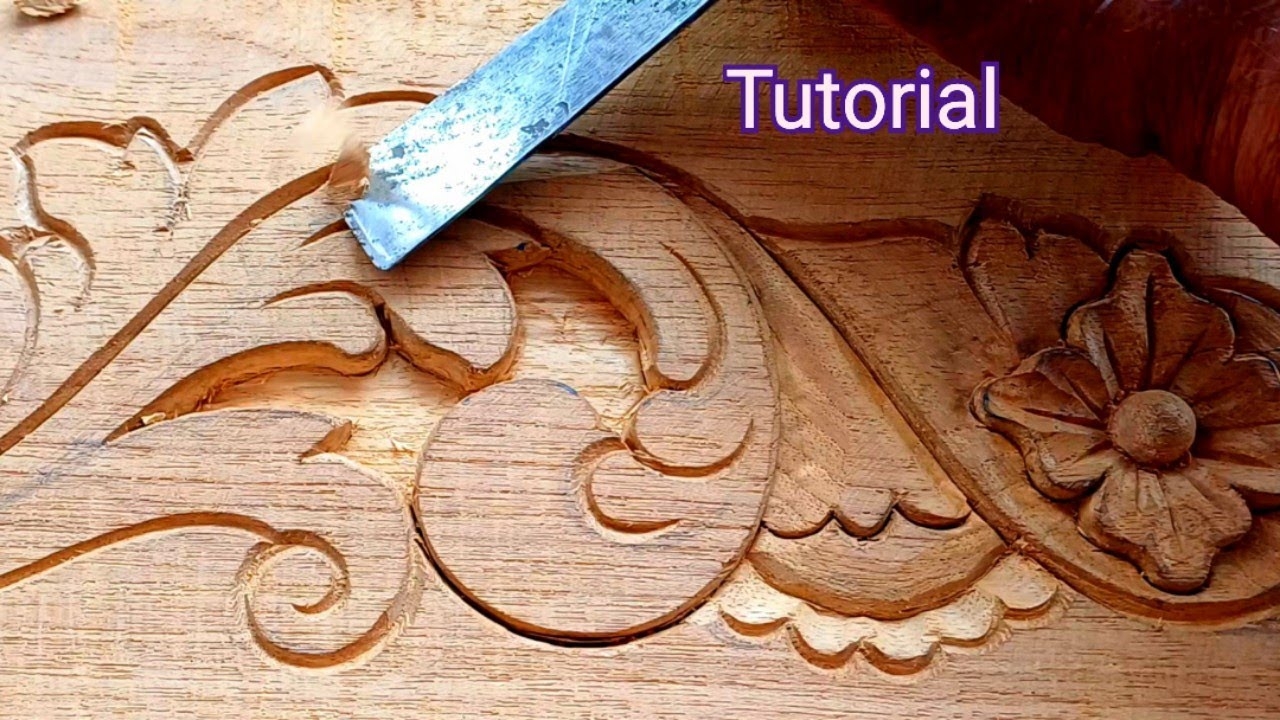 Wood Carving Panel with Deep Grooves and Scroll Details