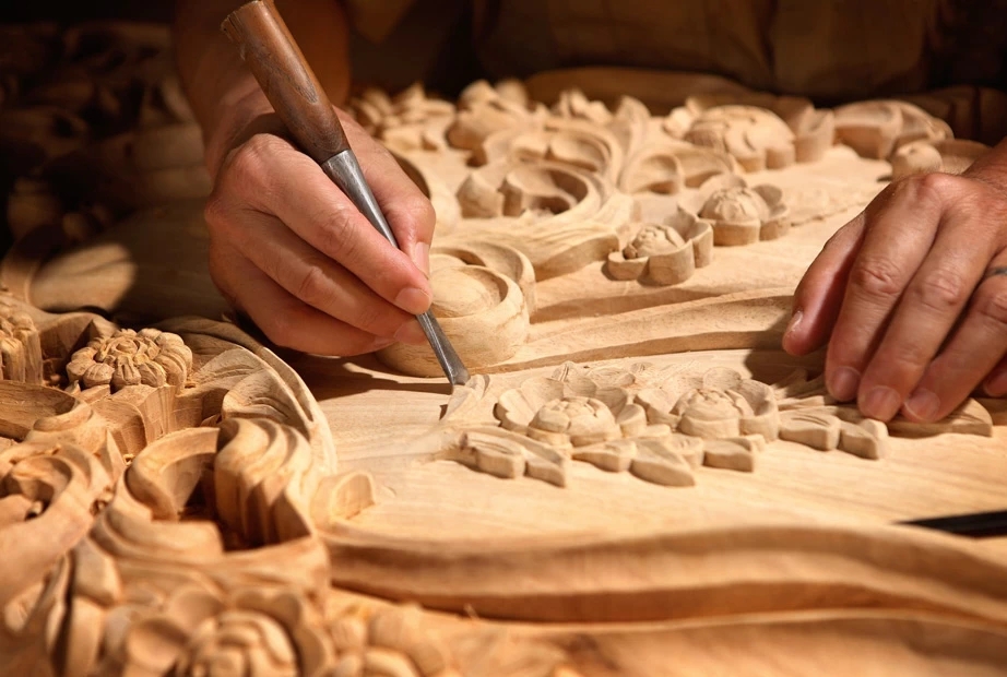 Wood Carving Relief with Intricate Artisanal Patterns