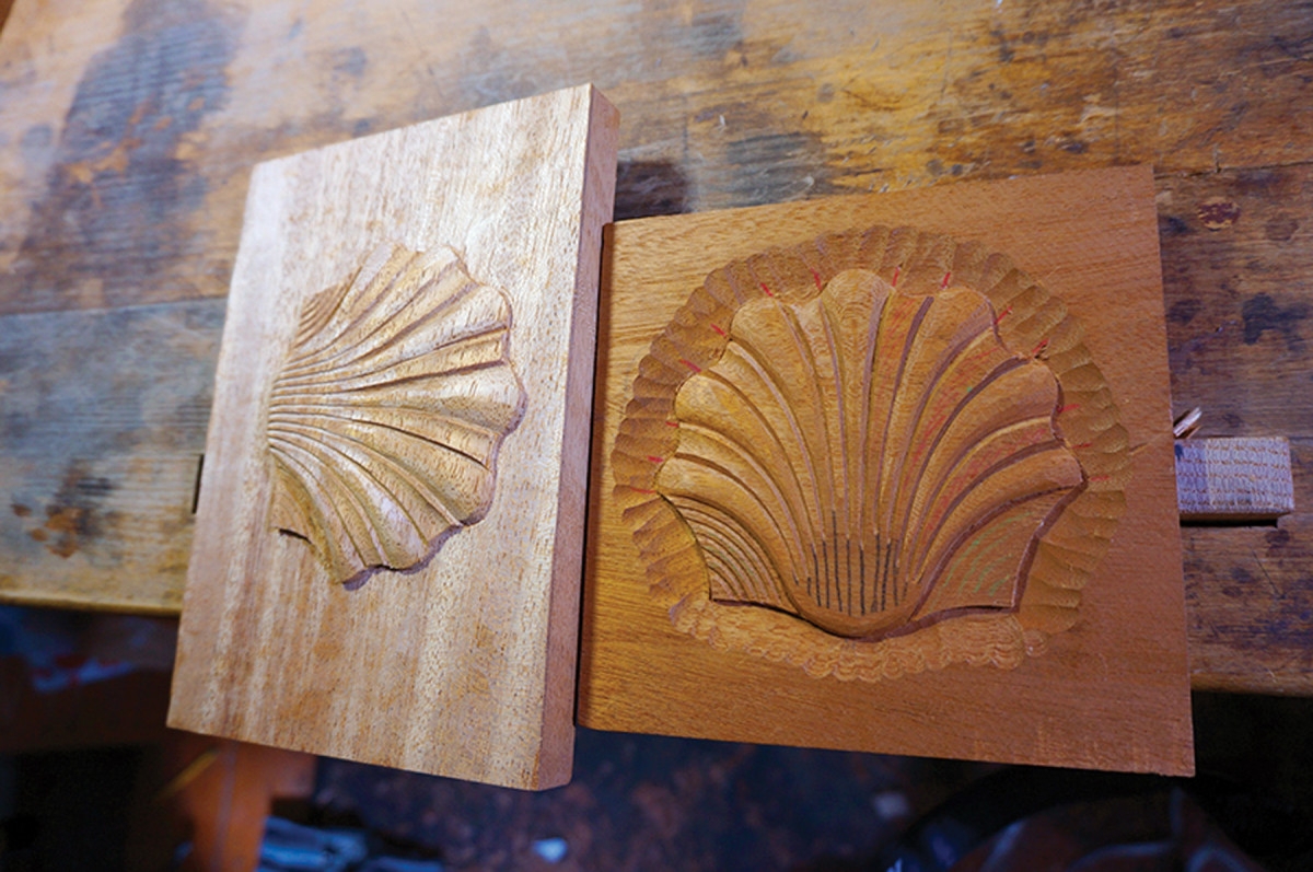 Wood Carving with Hand-Chiseled Scallop Shell Motif