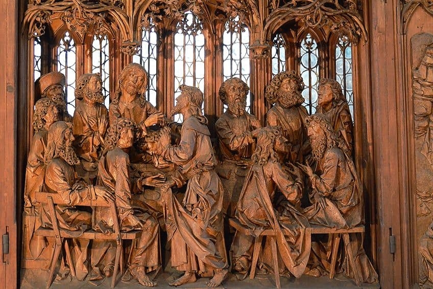 Wood Sculpture with Gothic Tracery and Undercut Drapery