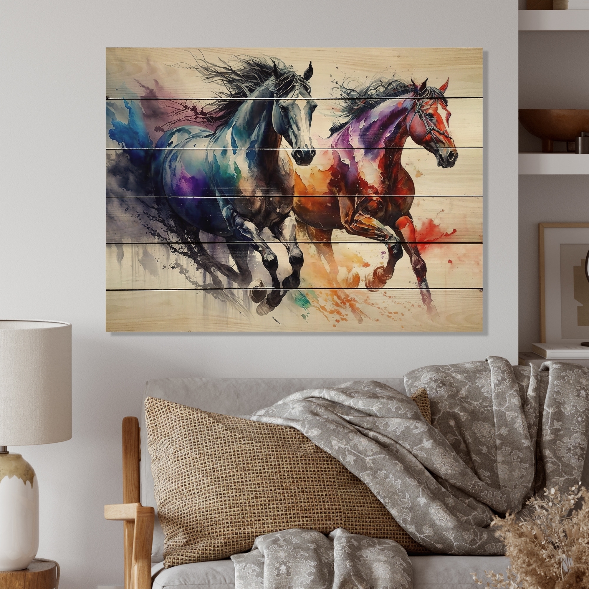 Wood Wall Art Natural Pine Watercolor Horse Wall Art