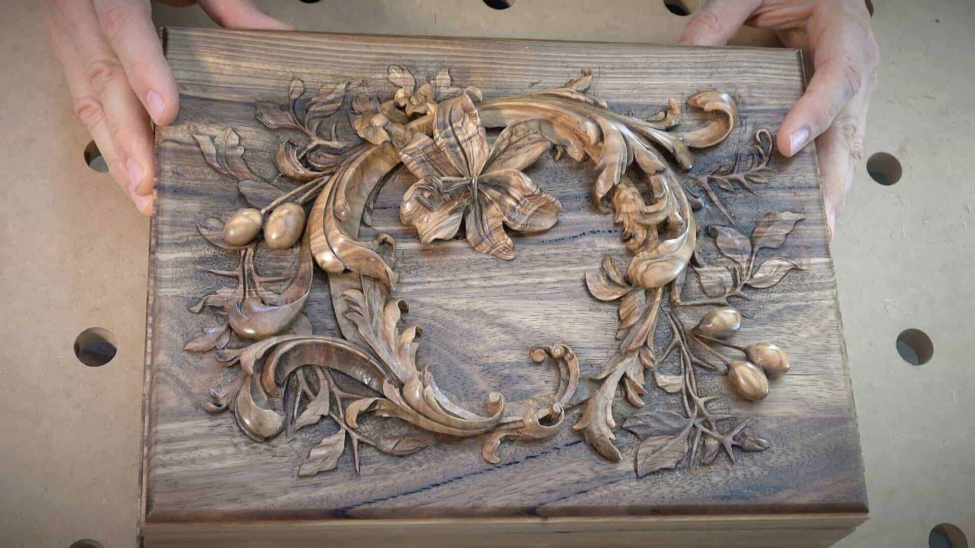 Wooden Box Lid with High-Relief Lily and Acanthus Scrolls