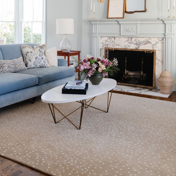 Wool Area Rug Warm Beige Base Antelope Print Area Rug