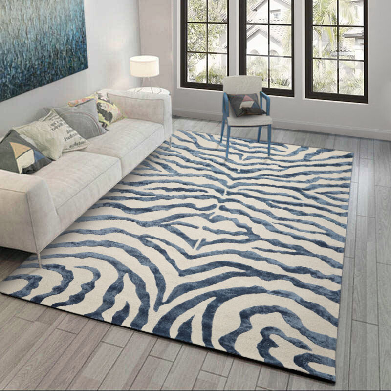 Zebra Area Rug Blue Zebra Pattern Wool Silk Animal Rug