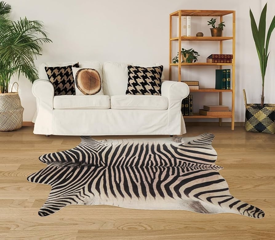 Zebra Print Rug Irregular Perimeter Faux Cowhide Rug