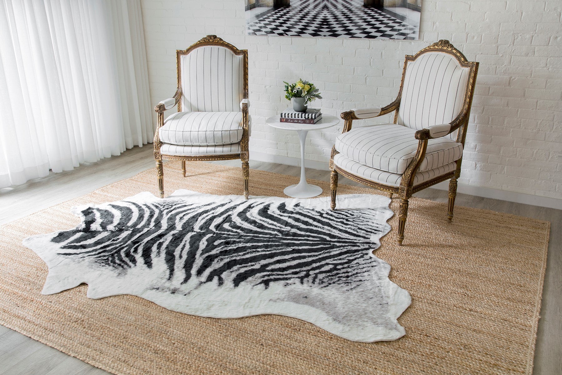 Zebra Print Rug Layered Texture Antique Gold Accents
