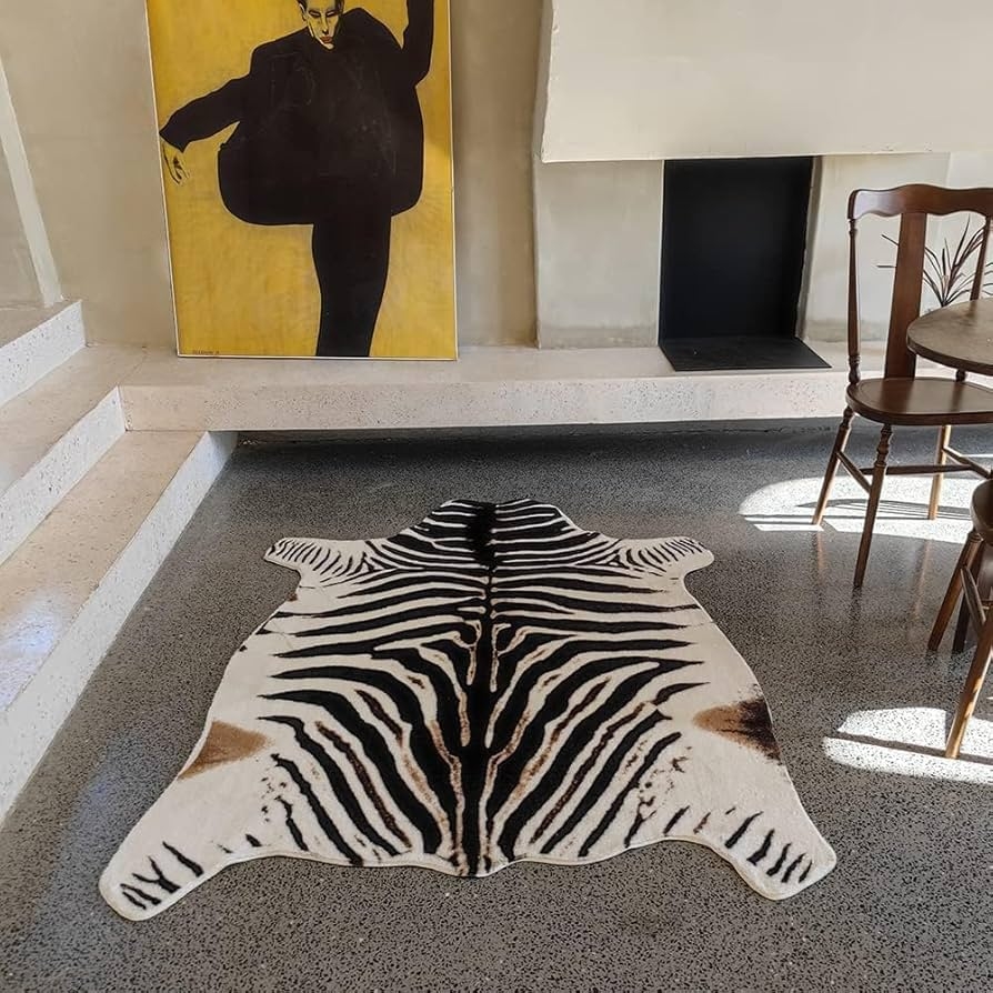 Zebra Print Rug Safari Hide Shape Faux Hide Floor Decor