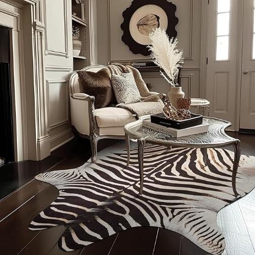 Zebra Print Rug Silver Metallic Accents Zebra Hide Rug