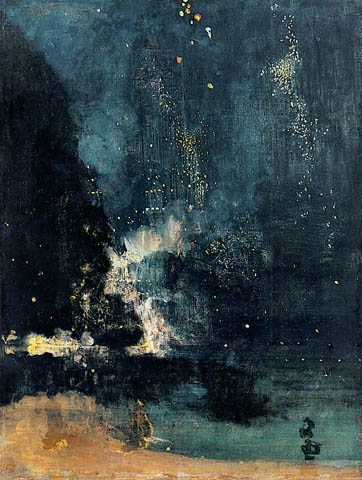 Abstract Painting Indigo Gold Flecks Dramatic Tonalist Art