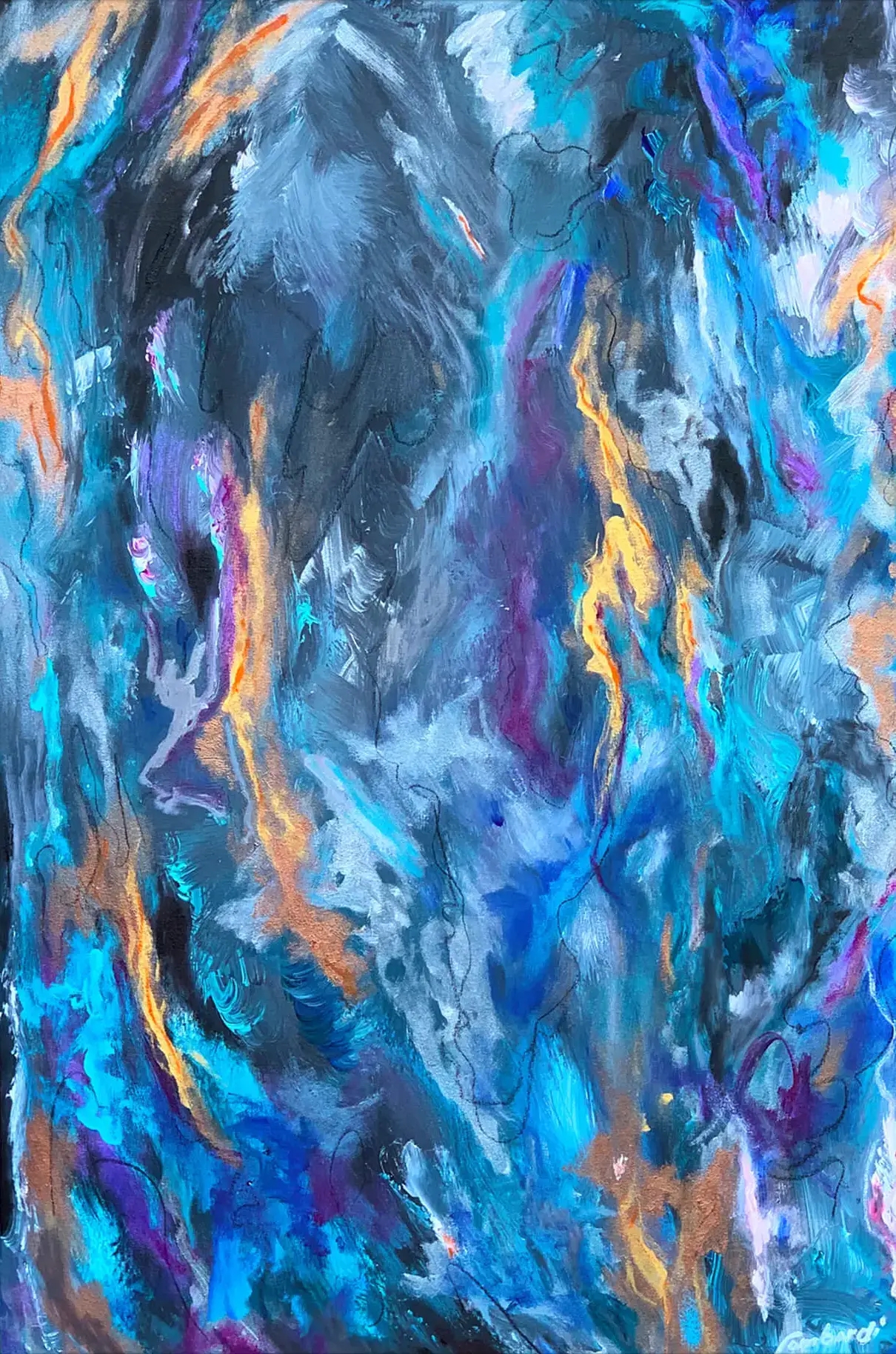 Abstract Wall Art Vibrant Cyan Moody Blue Abstract Art