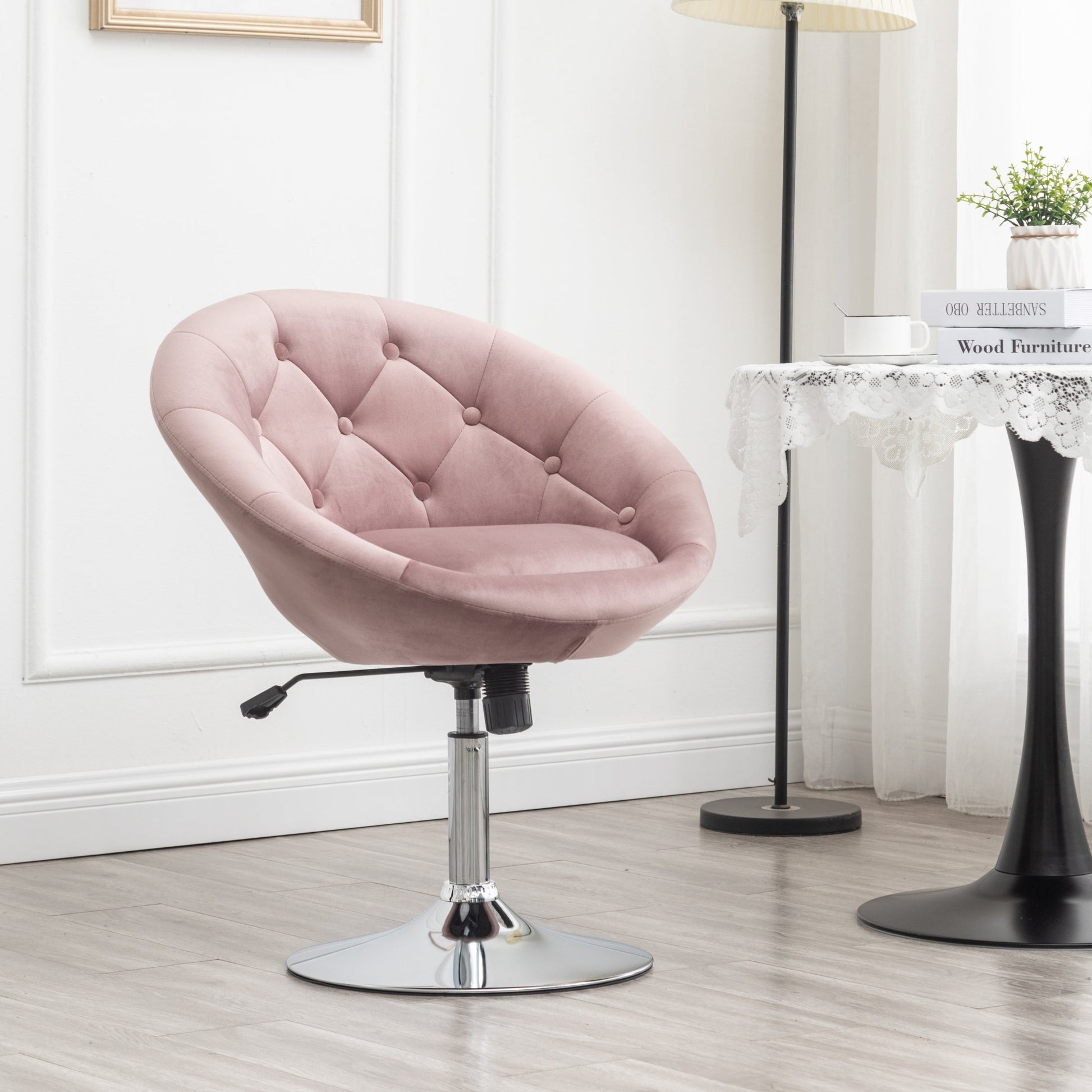Accent Chair Adjustable Swivel Pedestal Velvet Seat