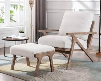 Accent Chair Angled Armrests Sculptural Frame White Fabric