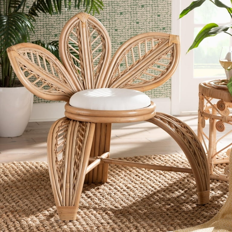 Accent Chair: Bent Rattan Frame Sculptural Backrest Vanity