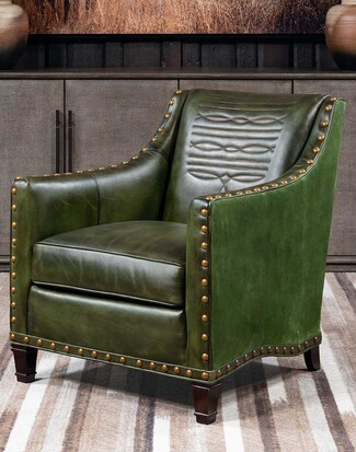 Accent Chair Bootstitch Backrest Olive Green Leather