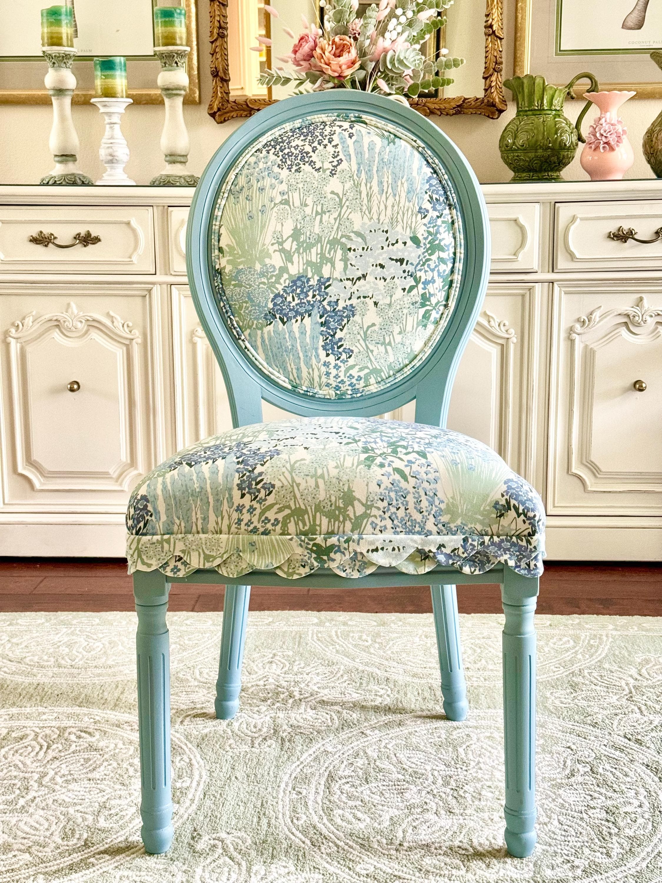 Accent Chair: Botanical Print Coastal Blue Frame