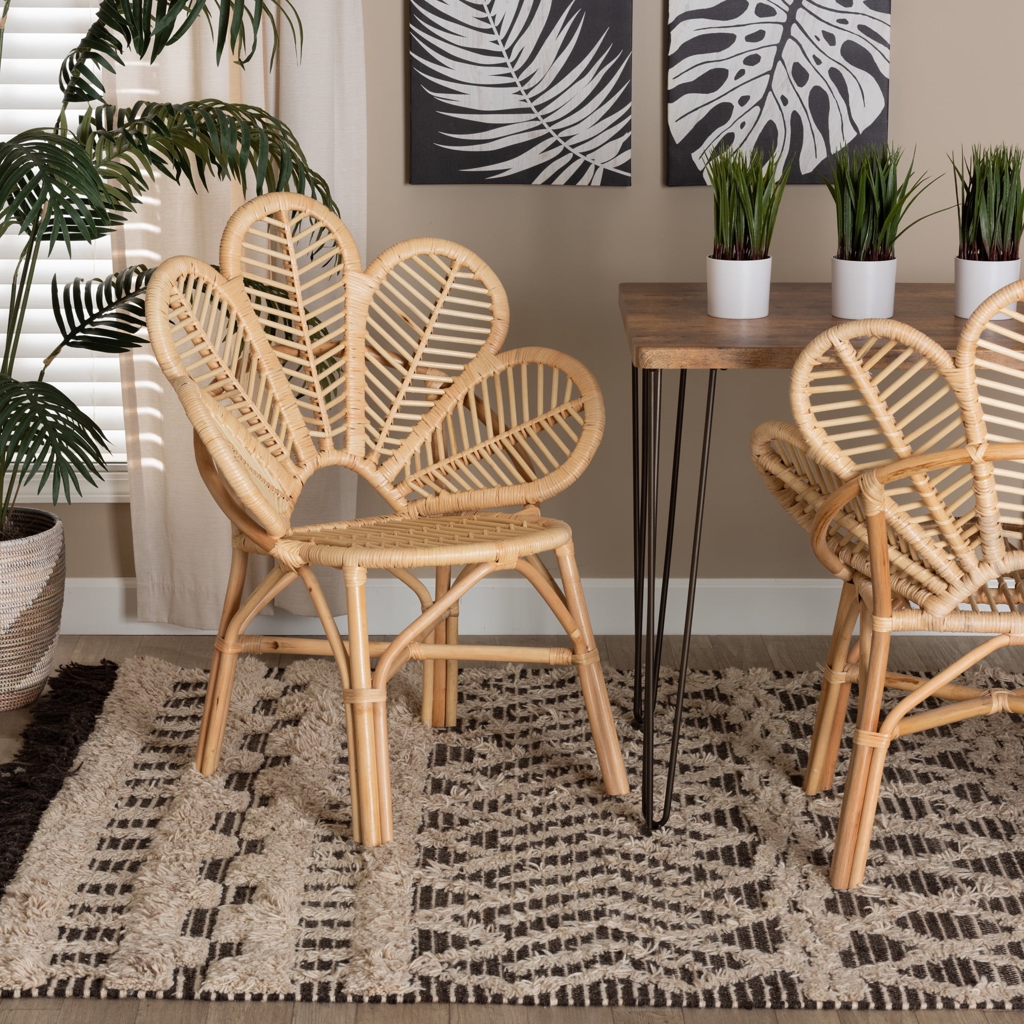 Accent Chair: Bundled Legs Natural Rattan Flower Petal Back