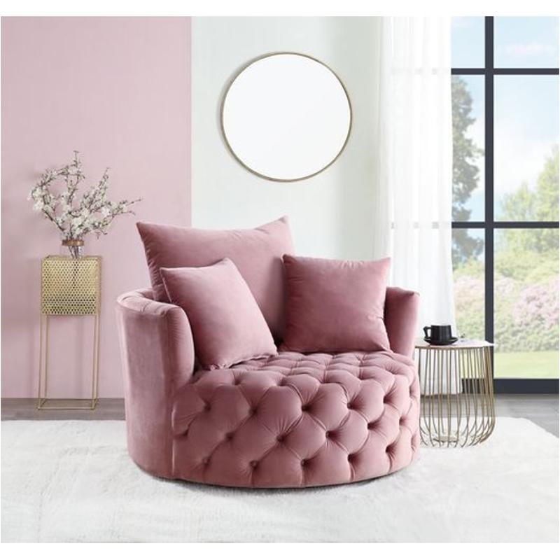 Accent Chair Button Tufted Base Pink Swivel Seat