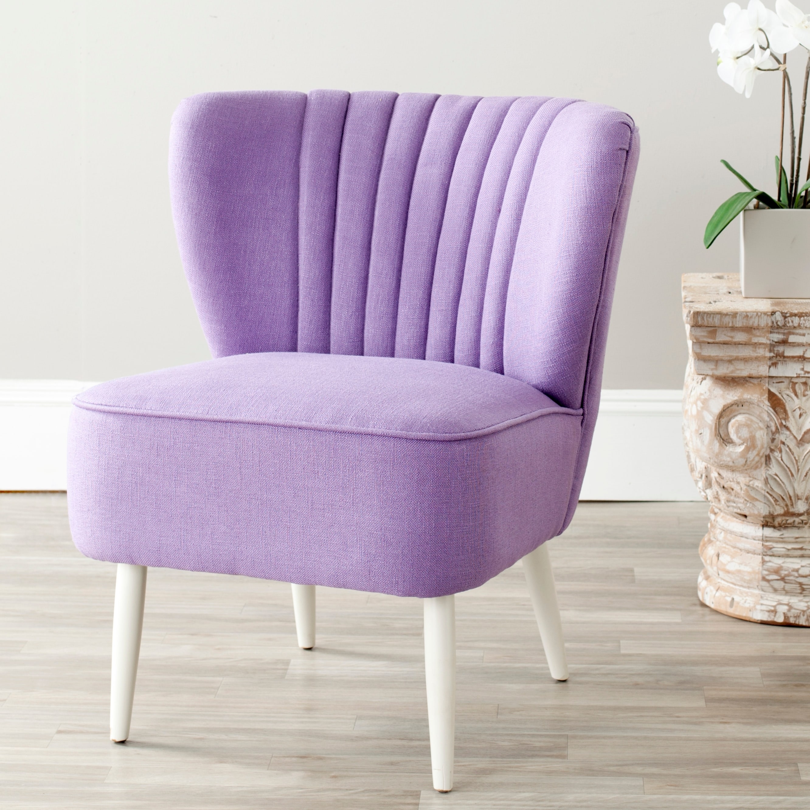 Accent Chair Channel Tufted Lavender Whitewashed