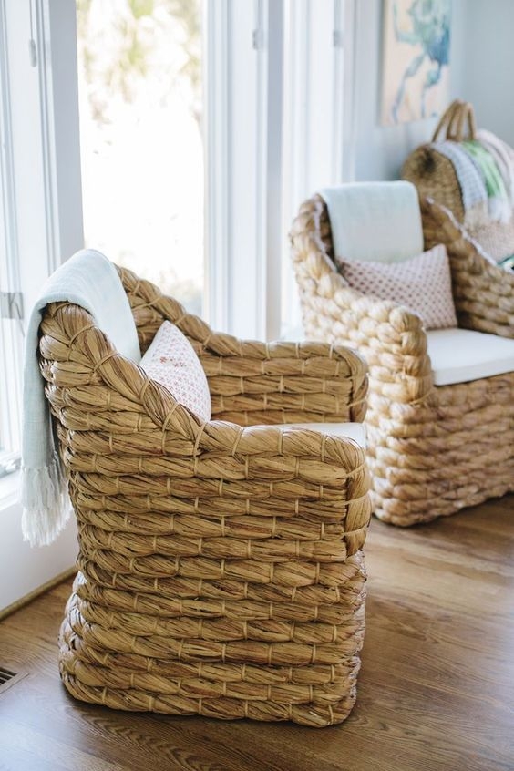 Accent Chair Chunky Weave Natural Fiber Organic Modern Seating