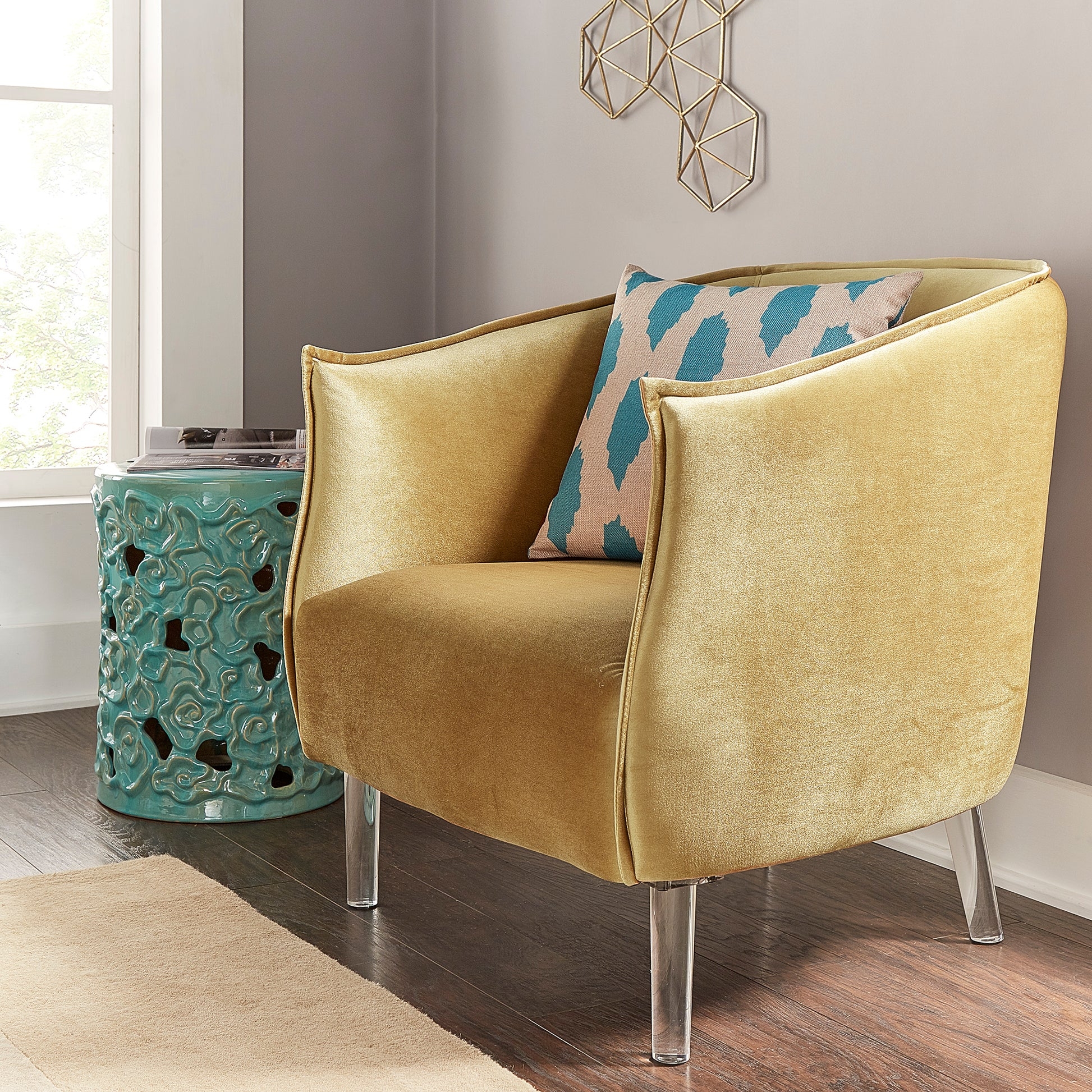Accent Chair - Clear Acrylic Legs Metallic Seating