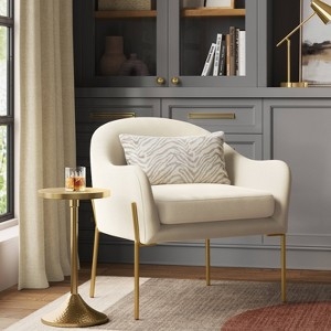 Accent Chair - Cream Boucle Texture Brass Legs Seat
